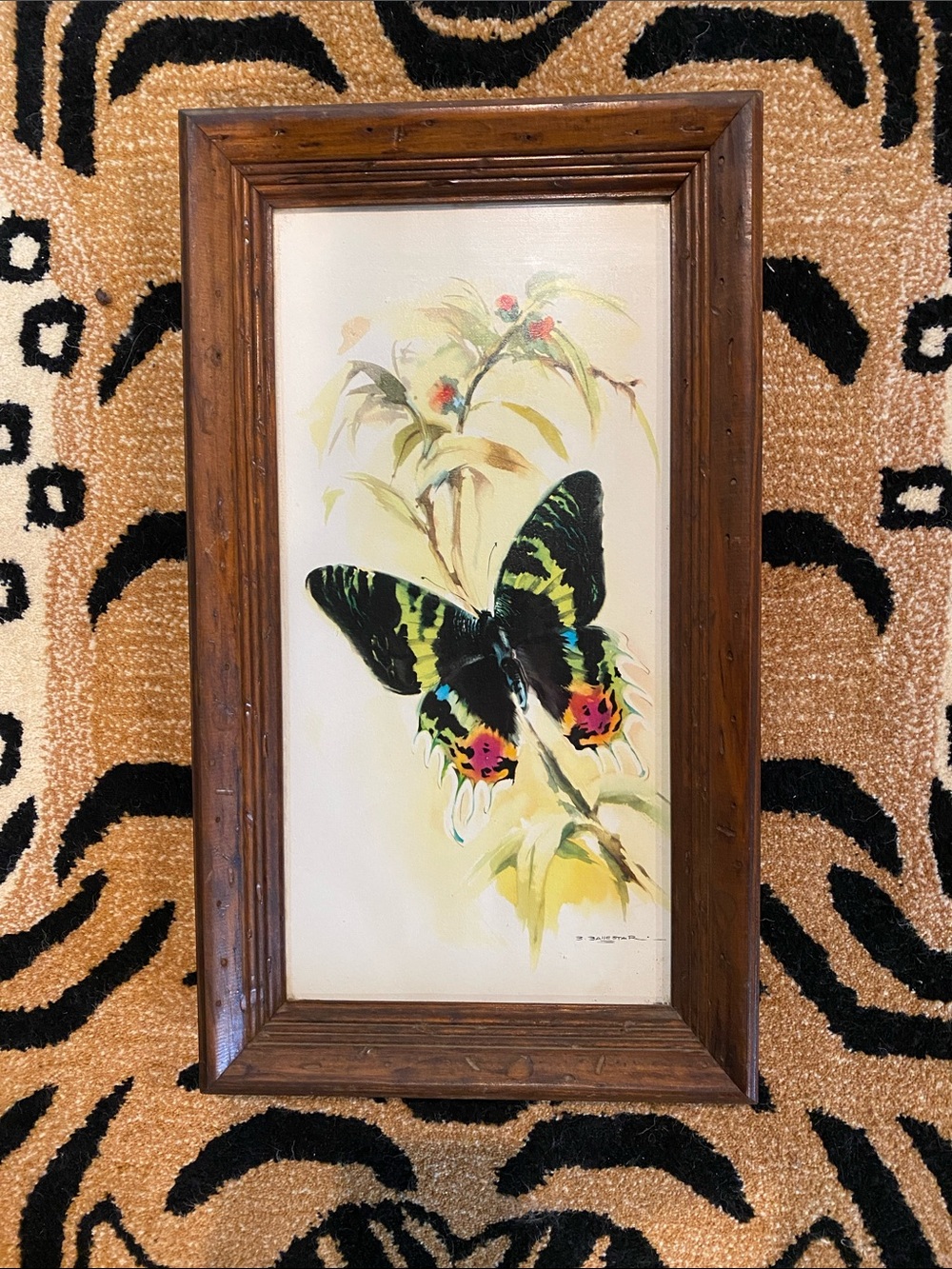 Vintage Butterfly Art Print in Black, Green & Pink
